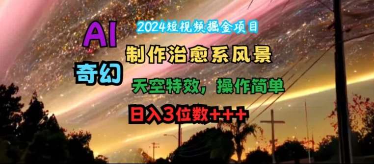 2024短视频掘金项目，AI制作治愈系风景，奇幻天空特效，操作简单，日入3位数【揭秘】-问小徐资源库