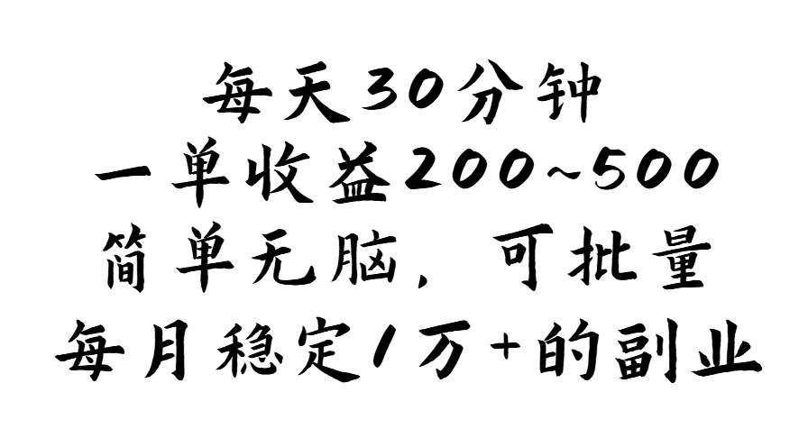 （11764期）每天30分钟，一单收益200~500，简单无脑，可批量放大，每月稳定1万+的...-问小徐资源库