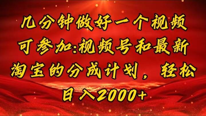 （11835期）几分钟一个视频，可在视频号，淘宝同时获取收益，新手小白轻松日入2000...-问小徐资源库