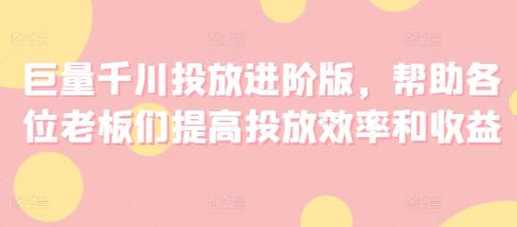 巨量千川投放进阶版，帮助各位老板们提高投放效率和收益-问小徐资源库