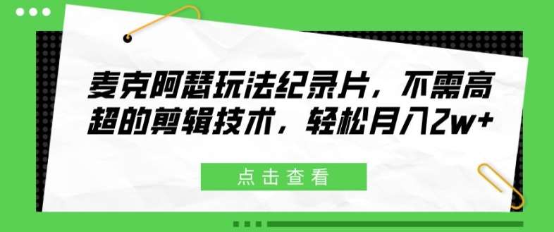 麦克阿瑟玩法纪录片，不需高超的剪辑技术，轻松月入2w+【揭秘】-问小徐资源库