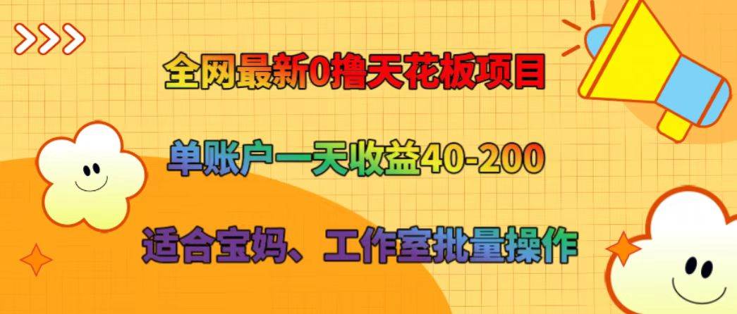 全网最新0撸天花板项目 单账户一天收益40-200 适合宝妈、工作室批量操作-问小徐资源库