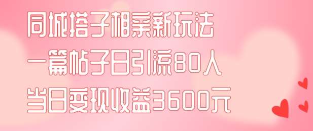 同城搭子相亲新玩法一篇帖子引流80人当日变现3600元(项目教程+实操教程)【揭秘】-问小徐资源库