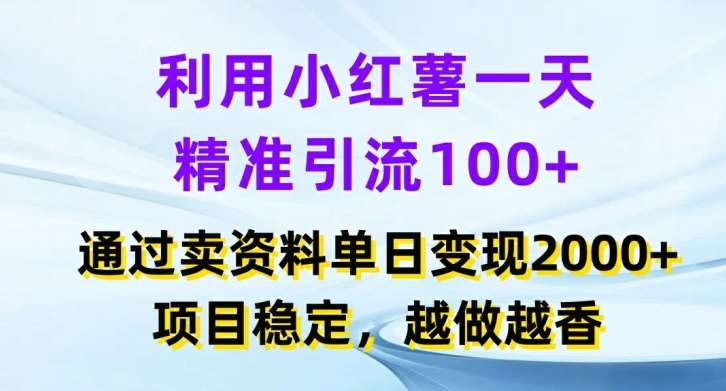 利用小红书一天精准引流100+，通过卖项目单日变现2k+，项目稳定，越做越香【揭秘】-问小徐资源库