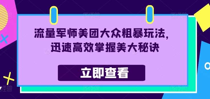 流量军师美团大众粗暴玩法，迅速高效掌握美大秘诀-问小徐资源库