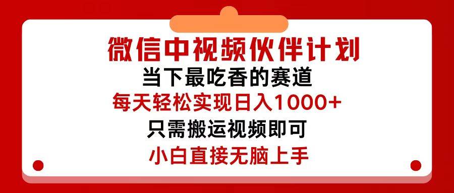 （12017期）微信中视频伙伴计划，仅靠搬运就能轻松实现日入500+，关键操作还简单，...-问小徐资源库